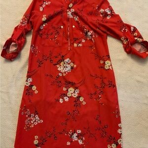 New York & Company Red Floral Dress